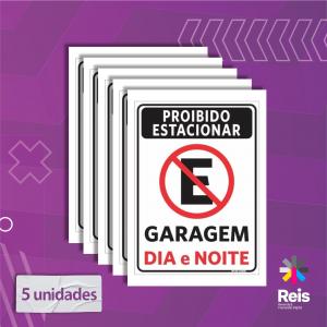 Placa - Proibido estacionar - 5 unidades Pvc adesivado 20x15cm   Corte Reto 