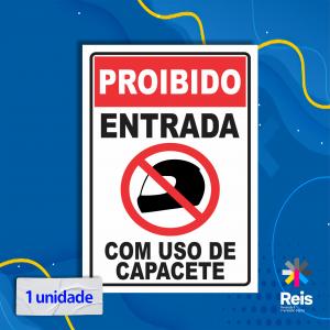 Placa - Proibido uso de capacete - 1 unidade Pvc adesivado 20x15cm   Corte Reto 