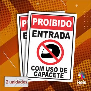 Placa - Proibido uso de capacete - 2 unidades Pvc adesivado 20x15cm   Corte Reto 